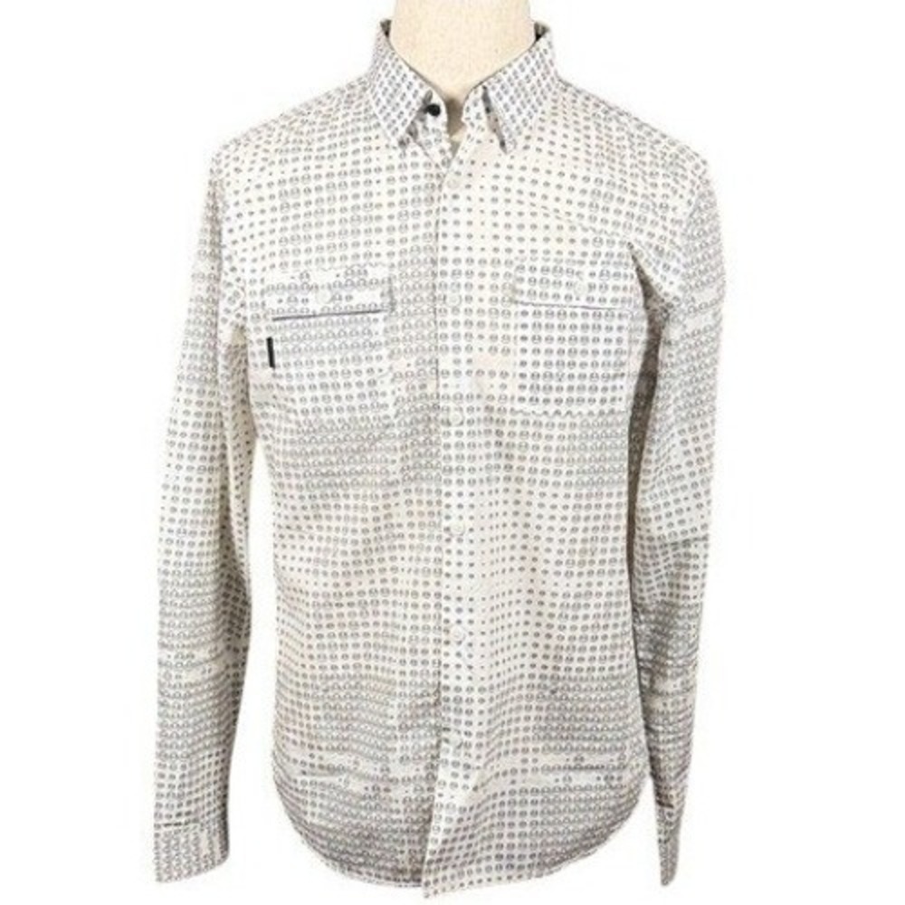 Marc Ecko Shirt Mens Medium Cut & Sew White Graphic Face Button Down Long Sleeve